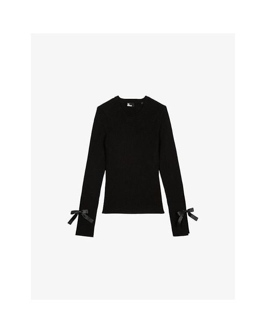 The Kooples Black Tie-Cuff Ribbed Knitted Jumper