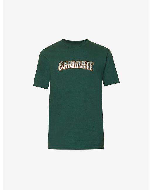 Carhartt WIP Green Slow Script Graphic-print Organic-cotton T-shirt for men