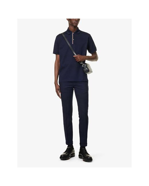 Paul Smith Blue Brushed-texture Slim-fit Stretch-cotton Trousers for men