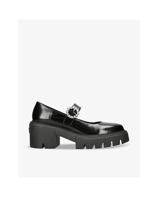 Stuart Weitzman Black Soho Gem-embellished Heeled Leather Mary-jane Shoes