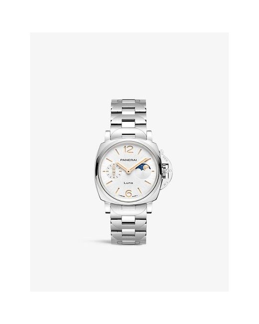 Panerai White Pam01301 Luminor Due Luna Stainless-steel Automatic Watch
