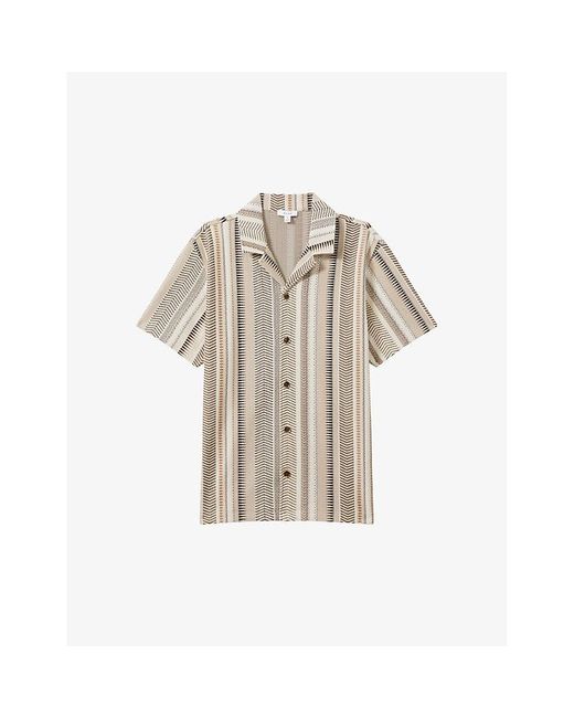 Reiss Natural Archer Geometric-pattern Stretch-knit Shirt for men