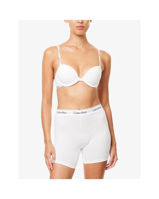 Calvin Klein White Icon Moulded-Cups Stretch-Cotton Blend Bra