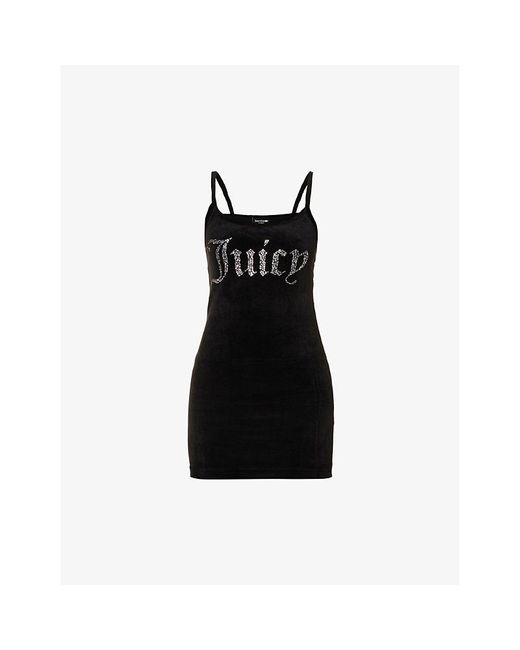 Juicy Couture Scoop-neck Brand-embellished Velour Mini Dres in Black | Lyst