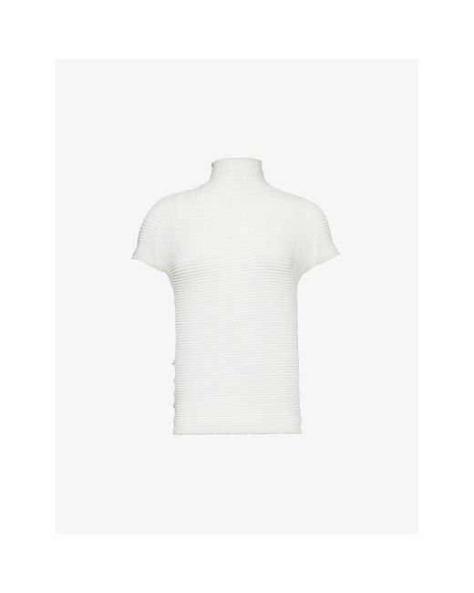 Issey Miyake White Pleated High-neck Knitted Top