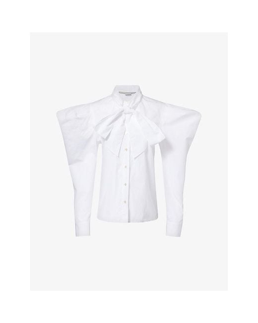 Stella McCartney White Puffed-shoulder Neck-tie Cotton-poplin Shirt