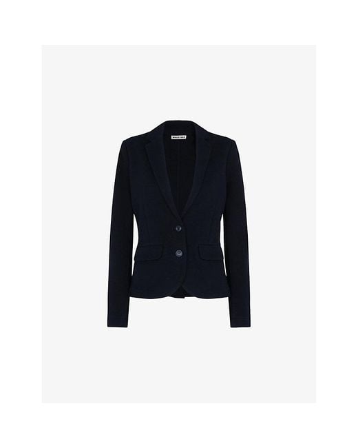 Whistles Blue Slim-Fit Single-Breasted Cotton-Jersey Jacket