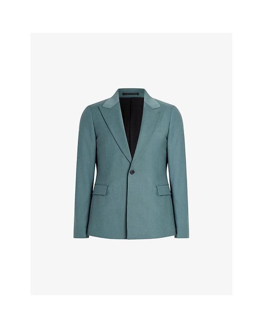 AllSaints Blue Moad Peak-lapel Skinny-fit Stretch Recycled-polyester Blazer for men
