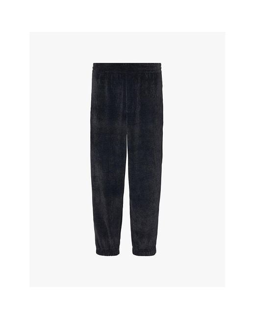 Emporio Armani Blue Ribbed Velour Tapered-Leg Regular-Fit Stretch-Woven Trousers for men