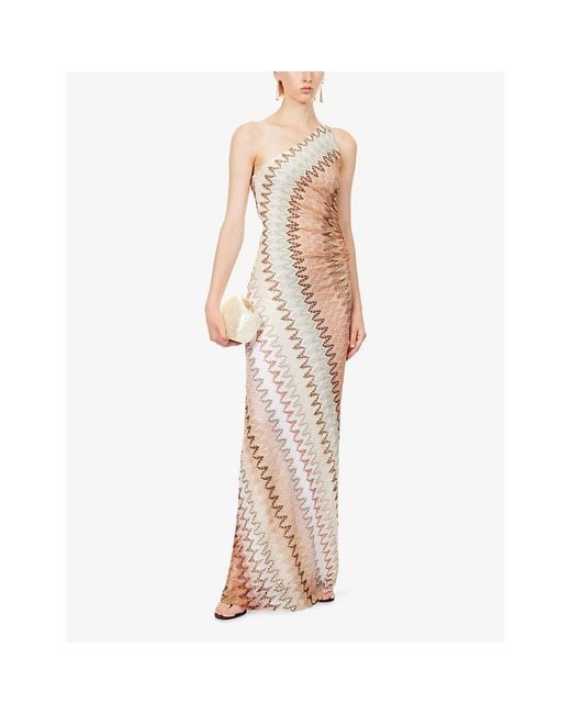 Missoni White One-Shoulder Chevron Knitted Maxi Dress
