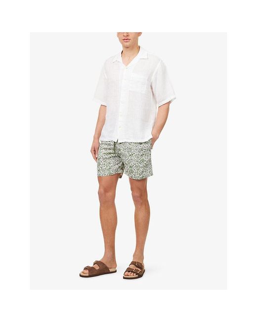 120% Lino Gray Drawstring Printed Woven Bermuda Shorts for men