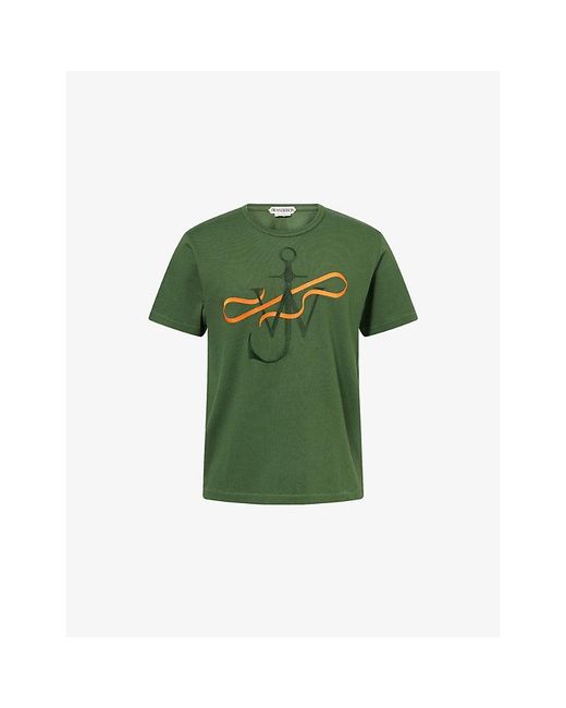 J.W. Anderson Green Ribbon Anchor Crewneck Cotton-Jersey T-Shirt for men