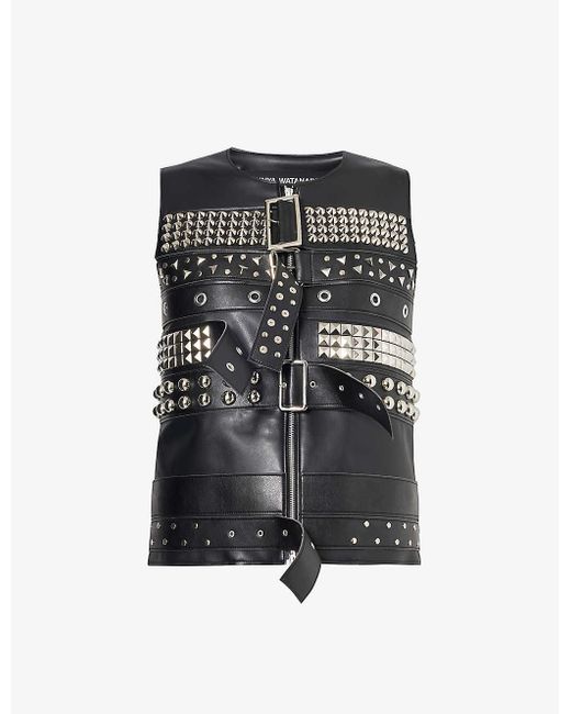 Junya Watanabe Black Stud-embellished Regular-fit Faux-leather Vest