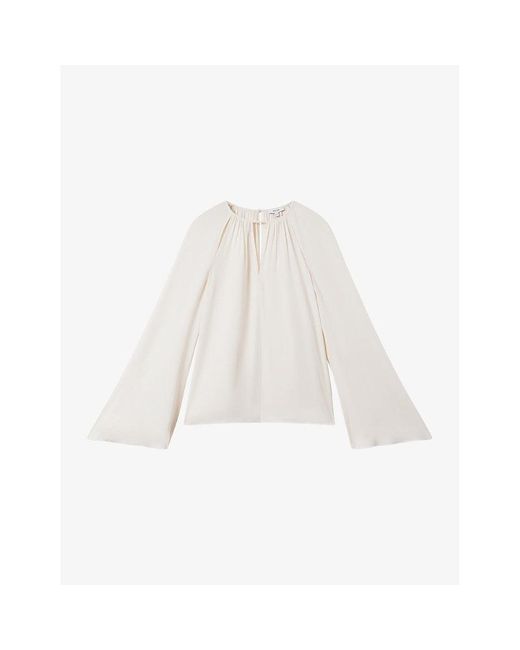 Reiss White Gracie Flute-sleeve Stretch-woven Top