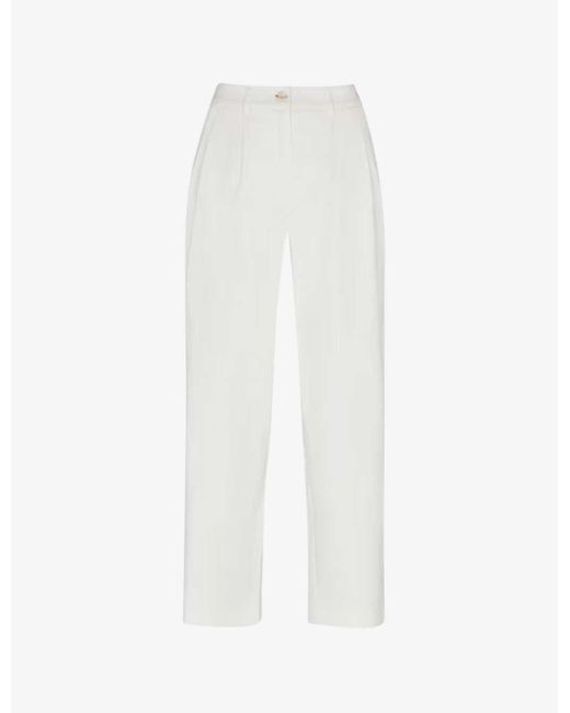 Whistles White Bethany Pleated Barrel-leg Mis-rise Cotton Trousers