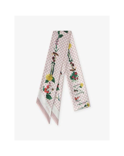 Mulberry White River Side Floral-Print Skinny Woven Scarf