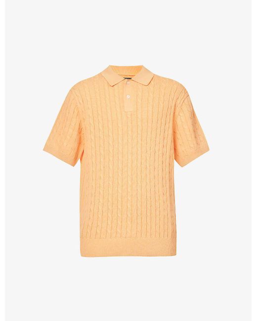 Beams Plus Orange Cable-knit Short-sleeved Linen And Cotton-blend Polo Shirt X for men