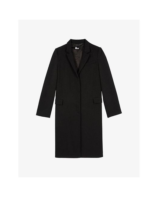 The Kooples Black Single-Breasted Notch-Collar Wool-Blend Coat