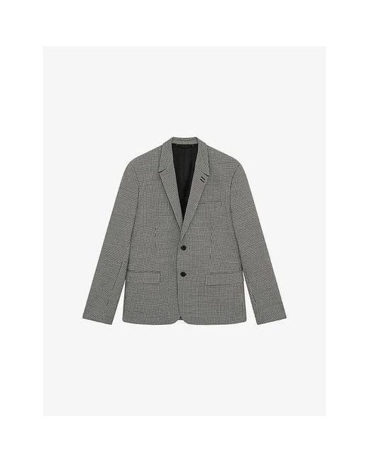 The Kooples Gray Houndstooth-Pattern Single-Breasted Wool-Blend Blazer for men