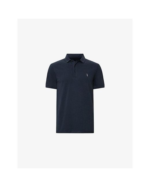 AllSaints Blue Reform Logo-Embroidered Cotton-Piqué Polo Shirt for men