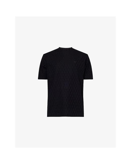 Emporio Armani Black Jacquard Crewneck Cotton-Jersey T-Shirt for men