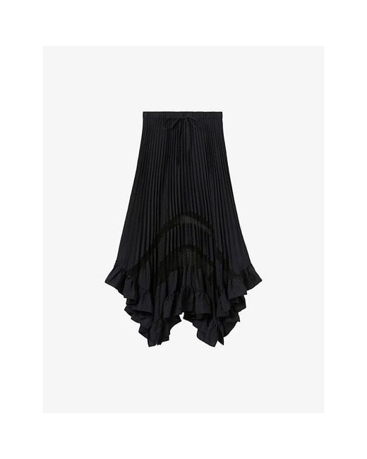 Claudie Pierlot Black Pleated Elasticated-Waist Woven Midi Skirt