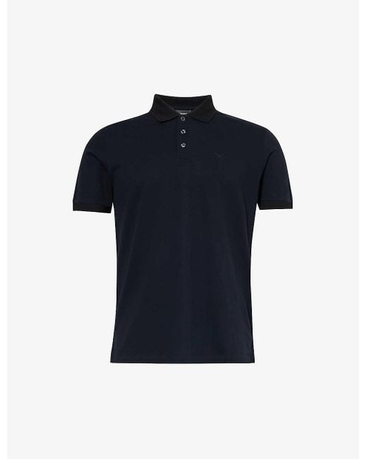 Emporio Armani Blue Blu Vy Logo-embroidered Cotton-jersey Polo Shirt X for men