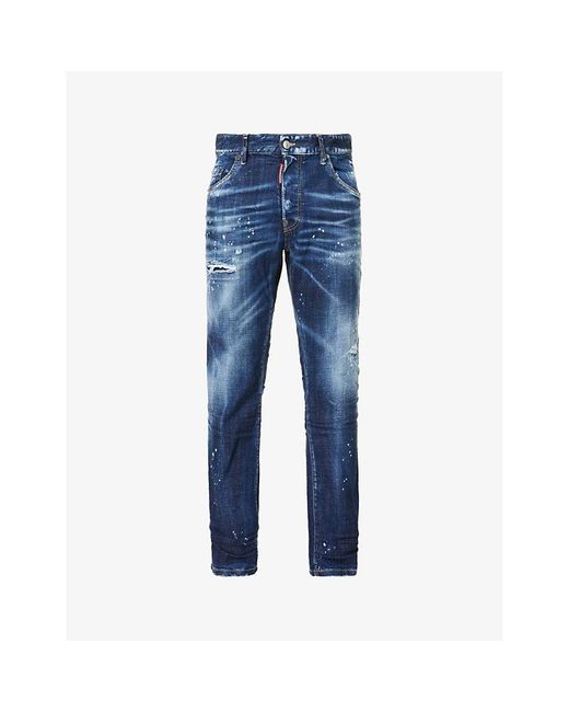 DSquared² Blue Regular-fit Mid-rise Tapered-leg Stretch-denim Jeans for men