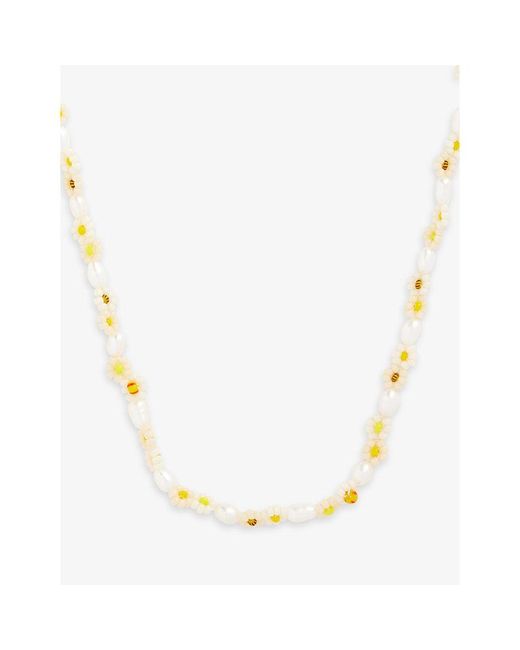 Anni Lu Metallic Daisy Flower 18ct Yellow Gold-plated Brass And Freshwater Pearl Necklace