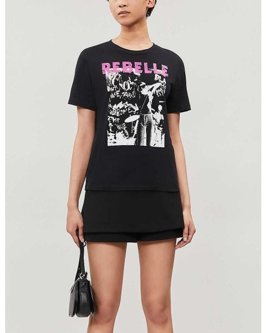 Maje Black Tarik Rebelle Printed Graphic Tee