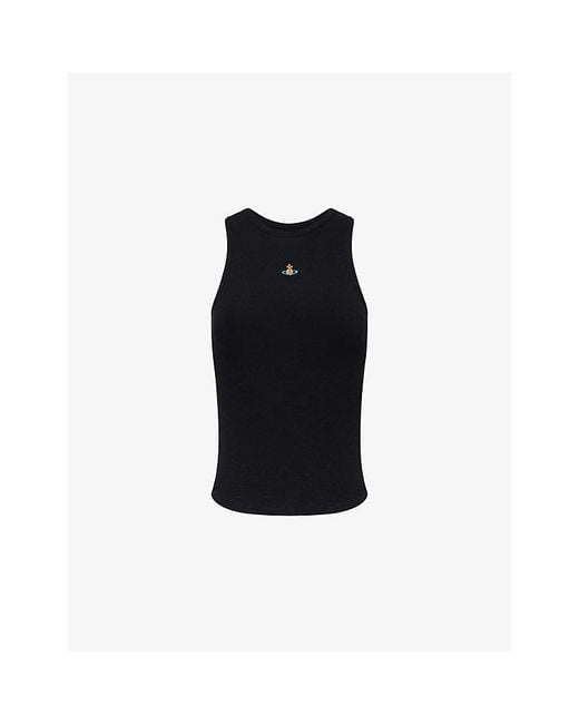 Vivienne Westwood Black 90S Orb-Embroidery Ribbed Jersey Vest Top