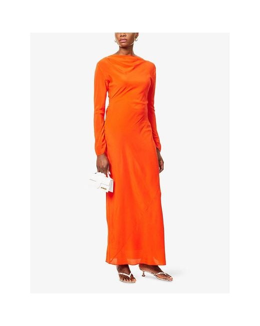 Sir Orange Fresca Gathered Silk Midi Dress