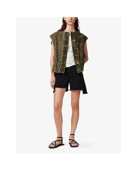AllSaints Green Sofi Camo And Leopard-Print Cotton Waistcoat