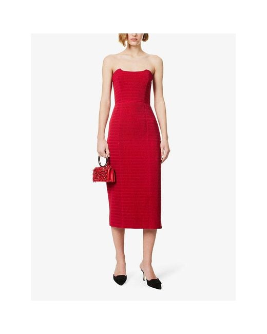 Emilia Wickstead Red Ryder Strapless Woven Midi Dress
