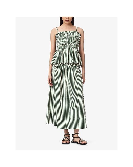 AllSaints Green Kali Stripe-Print Cotton Top