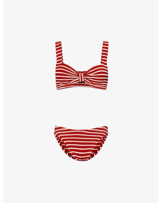Hunza G Red Bonnie Striped Recycled Polyester-blend Bikini