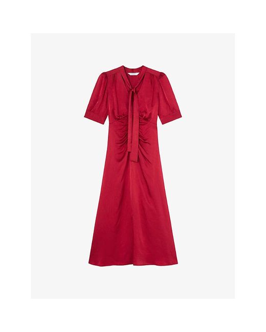 L.K.Bennett Red Hetty Tie-Neck Satin Midi Dress