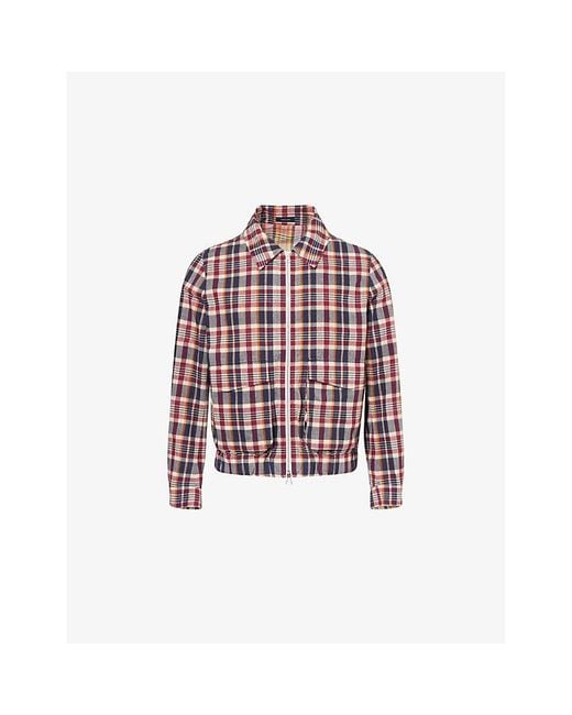Drake's Red Rust & Ecru Check-Print Waxed Cotton Jacket for men