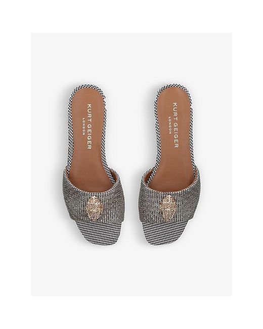 Kurt Geiger White Kensington Eagle-Embellished Houndstooth Woven Mules