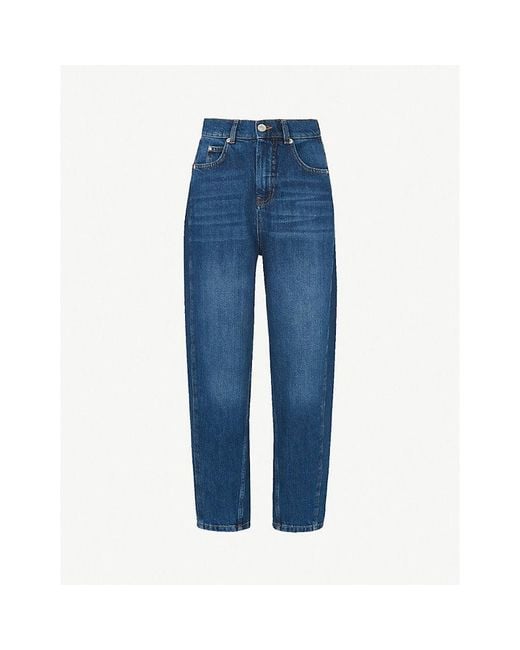 Whistles Blue Barrel Straight-Leg High-Waist Jeans