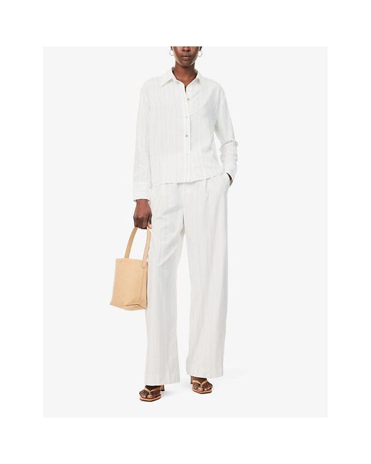 Vince White Stripe-pattern Pleated Woven Trousers