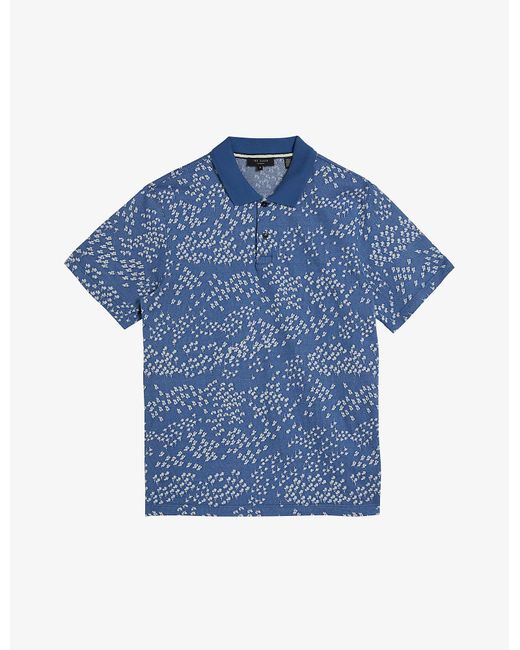 Ted Baker Pacita Floral-jacquard Woven Polo Shirt in lt-Blue (Blue) for ...