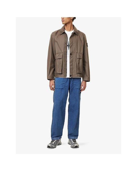 Stone Island Blue Logo-Patch Straight-Leg Woven Trousers for men