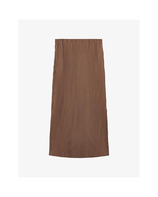 Reiss Brown Pippa Pleated Stretch-Jersey Midi Skirt