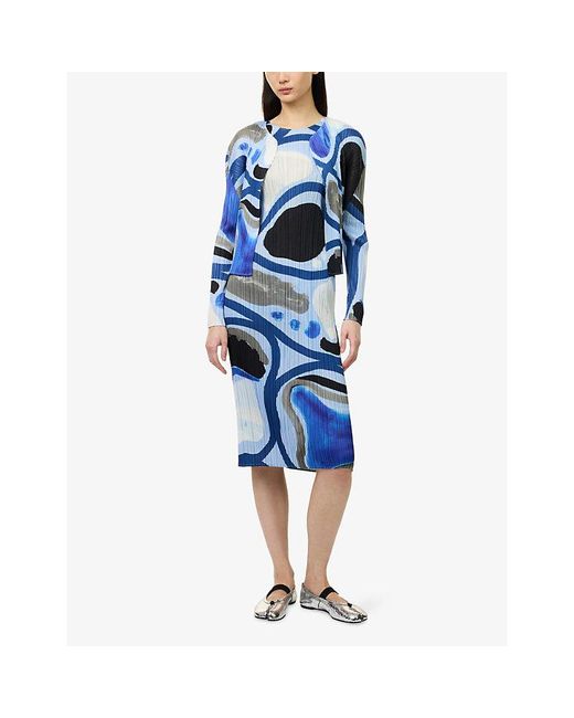 Pleats Please Issey Miyake Blue Roll Patterned Knitted Cardigan