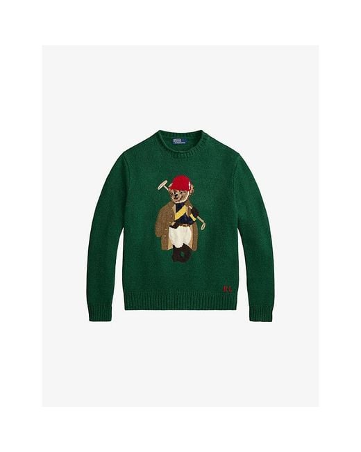 Polo Ralph Lauren Green Polo Bear-Intarsia Regular-Fit Linen And Cotton Jumper for men