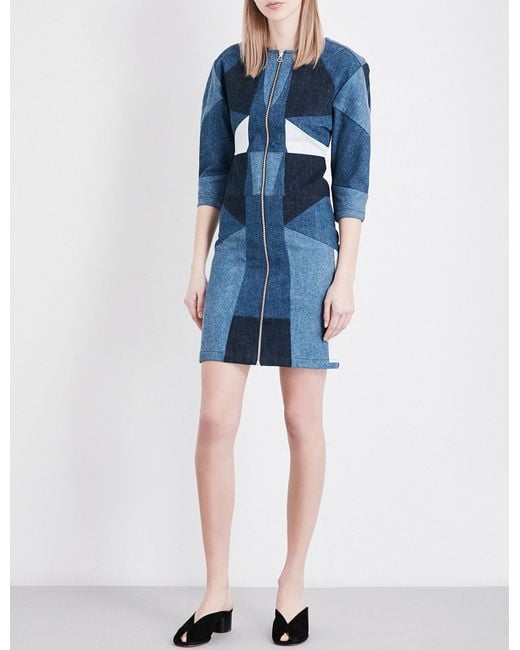 Maje Jacquard-motif Denim-effect Mini Dress In Indigo | ModeSens