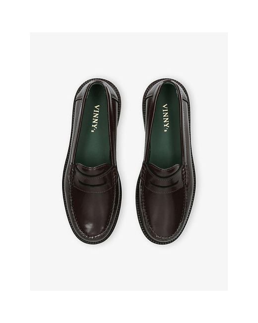 VINNY'S Black Yardee Moccasin Leather Loafers for men
