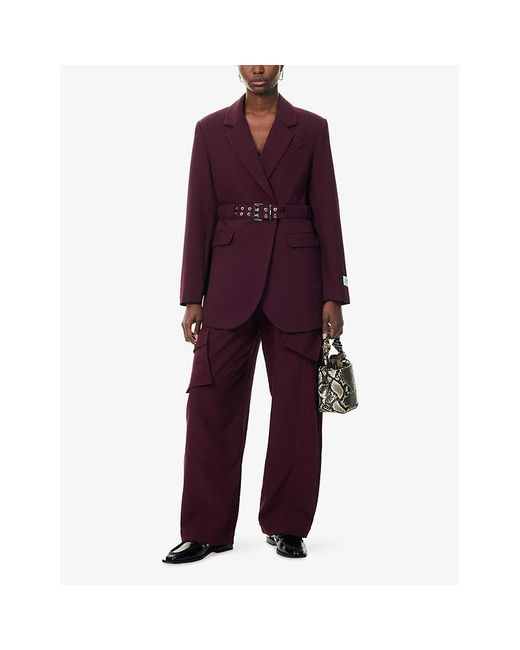 Ganni Purple Notched-Lapel Eyelet Woven Blazer