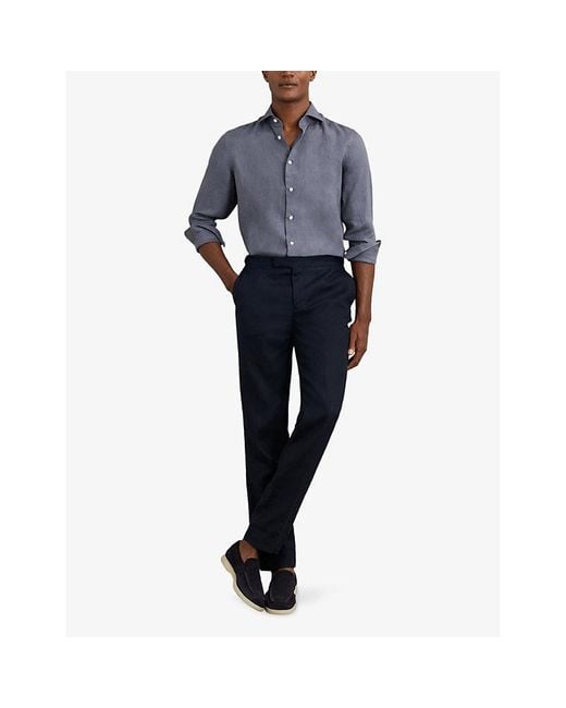 Reiss Blue Ruban Slim-Fit Long-Sleeve Linen Shirt for men